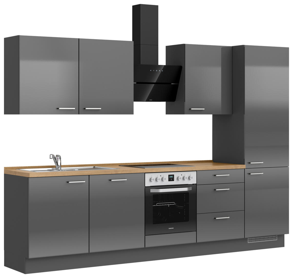 KÜCHENBLOCK Flash 300 cm  in Eichefarben, Schieferfarben  - Schieferfarben/Edelstahlfarben, MODERN, Holzwerkstoff/Metall (300cm) - Nobilia