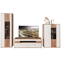 REGAL ZA DNEVNI BORAVAK bela, boja hrasta   - boja hrasta/boja nikla, Moderno, staklo/metal (350/204/50cm) - Hom`in