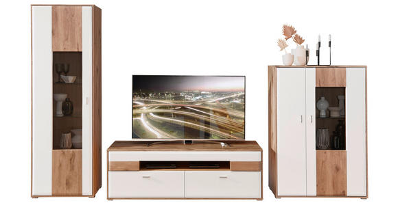 WOHNWAND  in Weiß, Eichefarben  350/204/50 cm  - Eichefarben/Weiß, KONVENTIONELL, Glas/Holzwerkstoff (350/204/50cm) - Xora