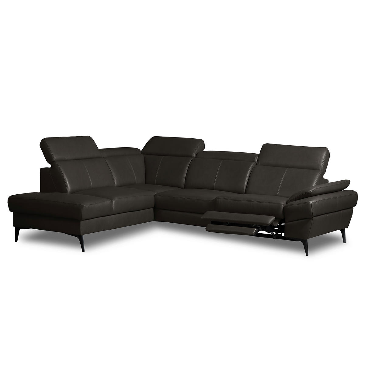 ECKSOFA  in Lederlook Echtleder Dunkelbraun  211/264 cm  - Dunkelbraun/Schwarz, Design, Leder/Textil (211/264cm) - Livetastic