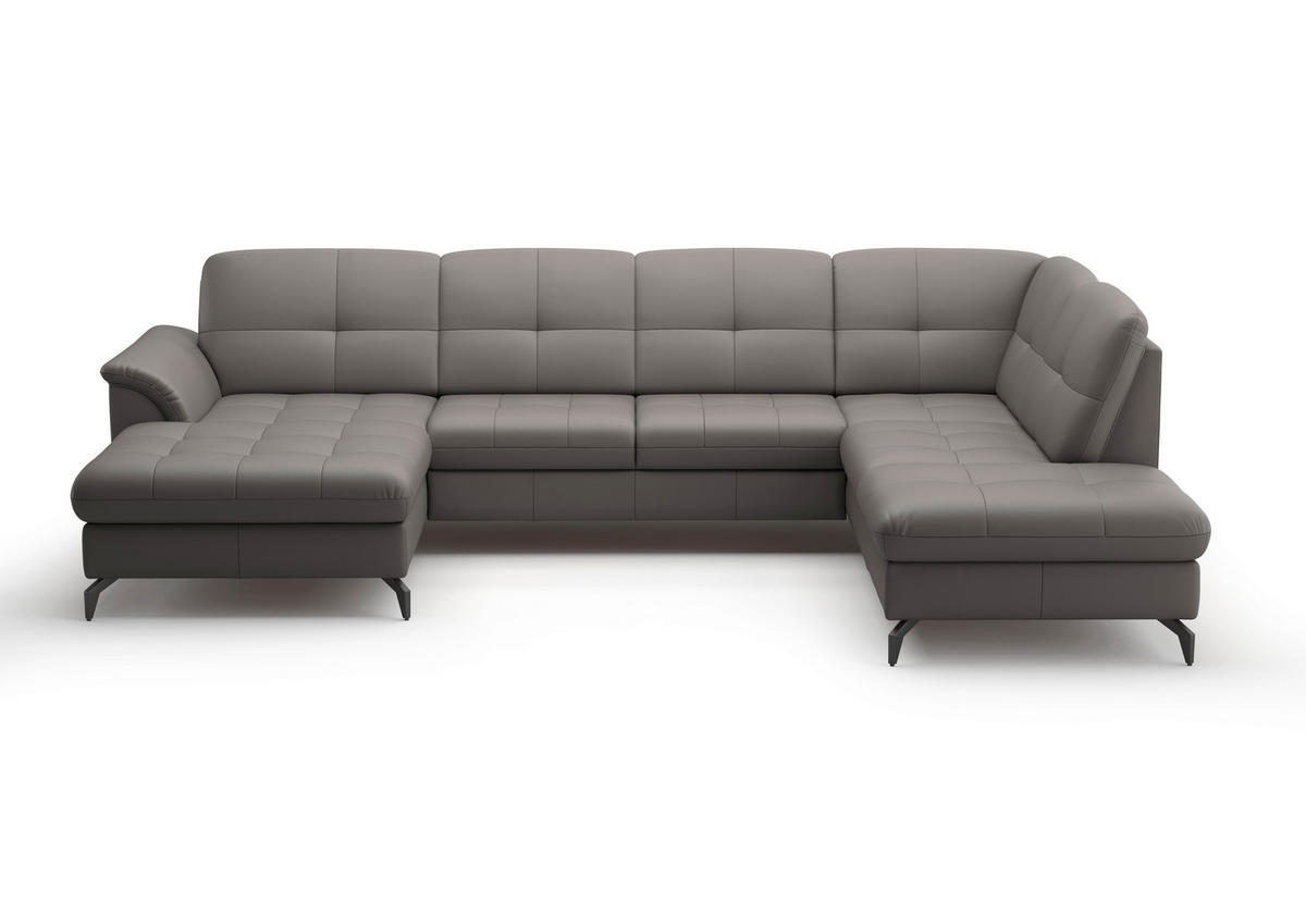 WOHNLANDSCHAFT in Vliesstoff Kombination Echtleder/Stoff Mokka  - Schwarz/Mokka, Modern, Leder/Textil (164/319/212cm) - Sit & More
