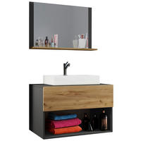 BADEZIMMER 3-teilig  in 80 cm  - Honigeiche/Anthrazit, MODERN, Keramik/Holzwerkstoff (80cm) - MID.YOU