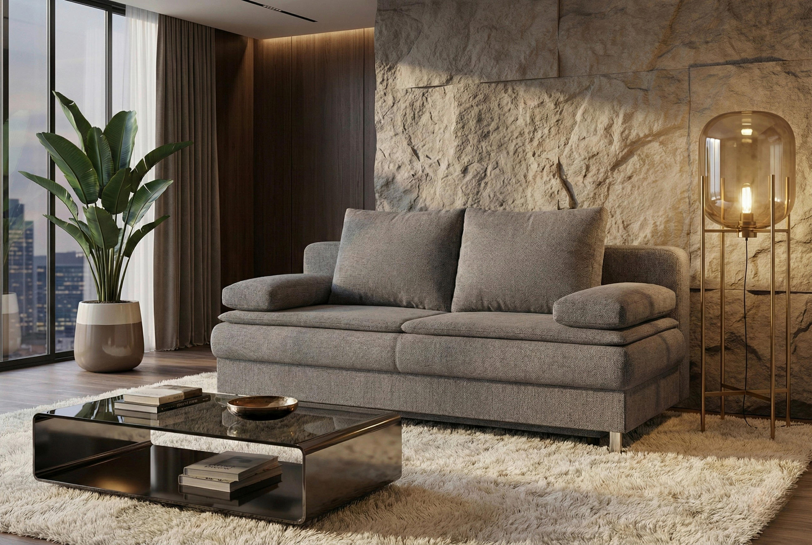 Canapea Extensibilă, textil, gri-maro