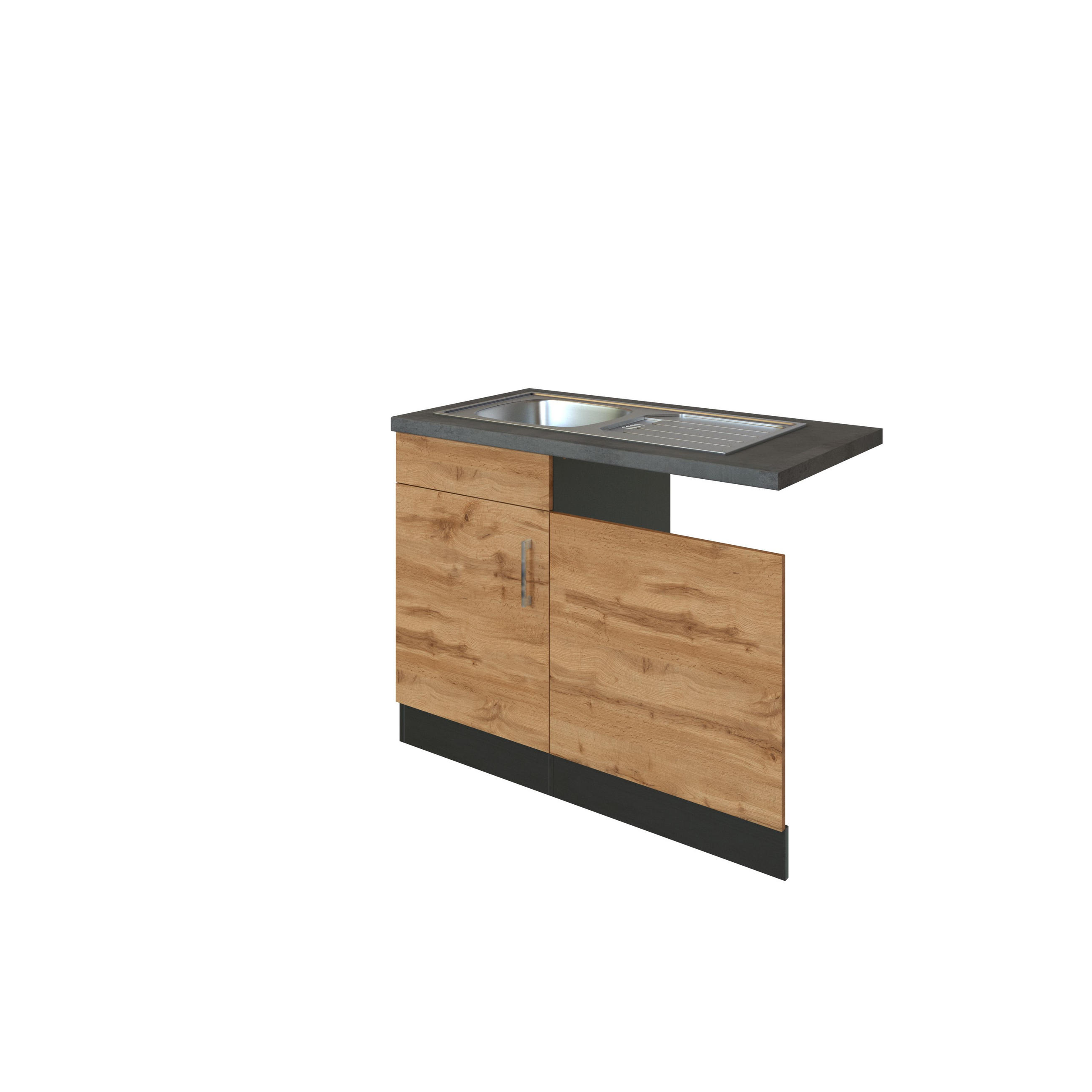 SPÜLENUNTERSCHRANK 110/85/60 cm  in Eichefarben  - Chromfarben/Eichefarben, MODERN, Holzwerkstoff/Metall (110/85/60cm) - Held