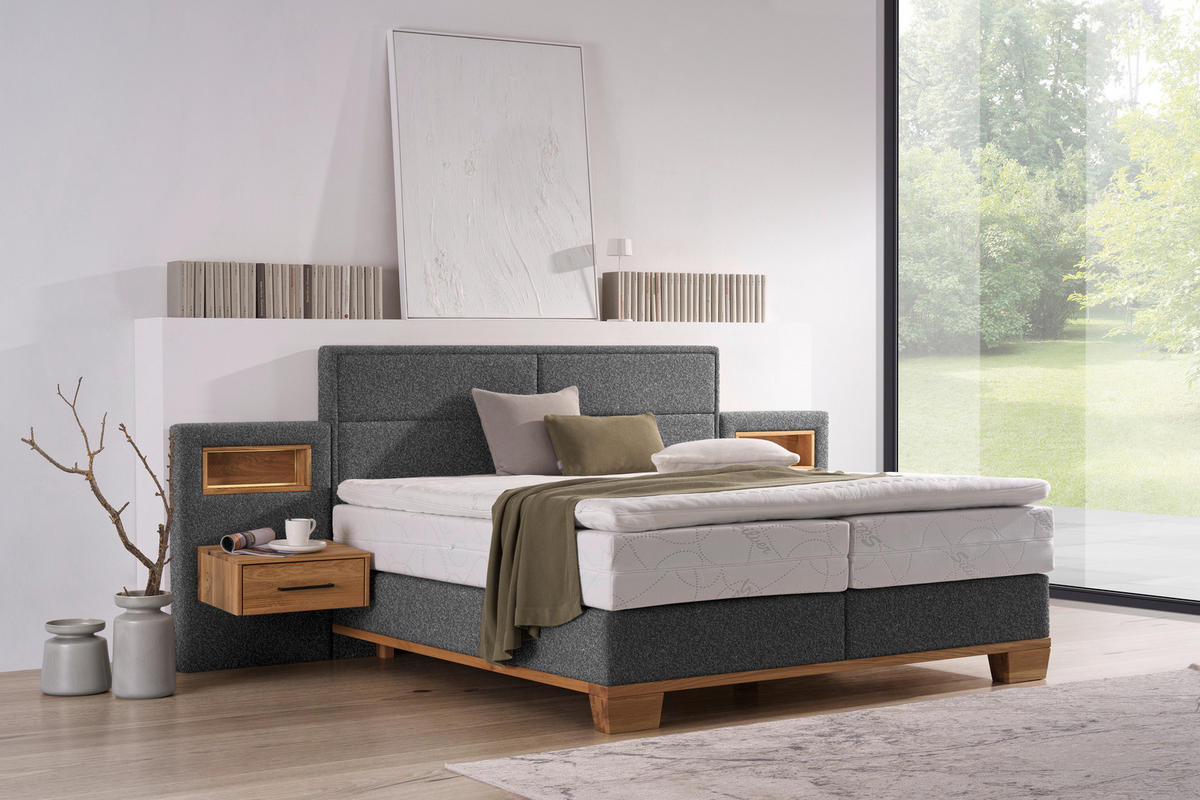 BOXSPRINGBETT 200/200 cm  in Grau, Eichefarben  - Eichefarben/Grau, Natur, Holz/Textil (200/200cm) - Valnatura