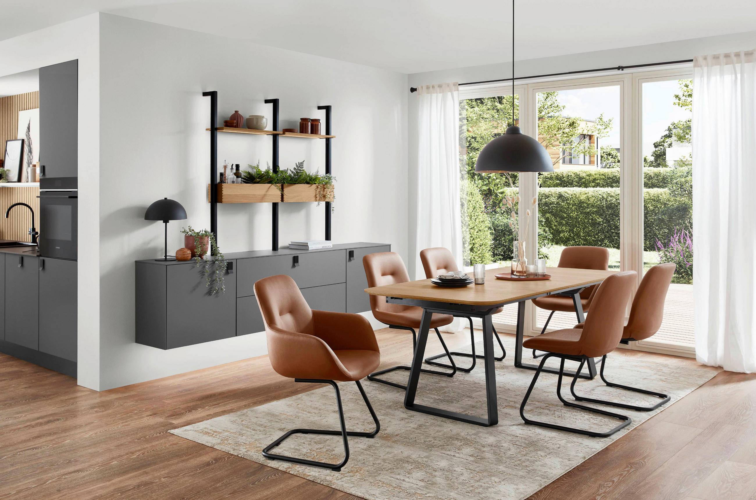 ARMLEHNSTUHL  in Edelstahl Lederlook (vegan)  - Cognac/Schwarz, Basics, Textil/Metall (62/89/61cm) - Celina Home