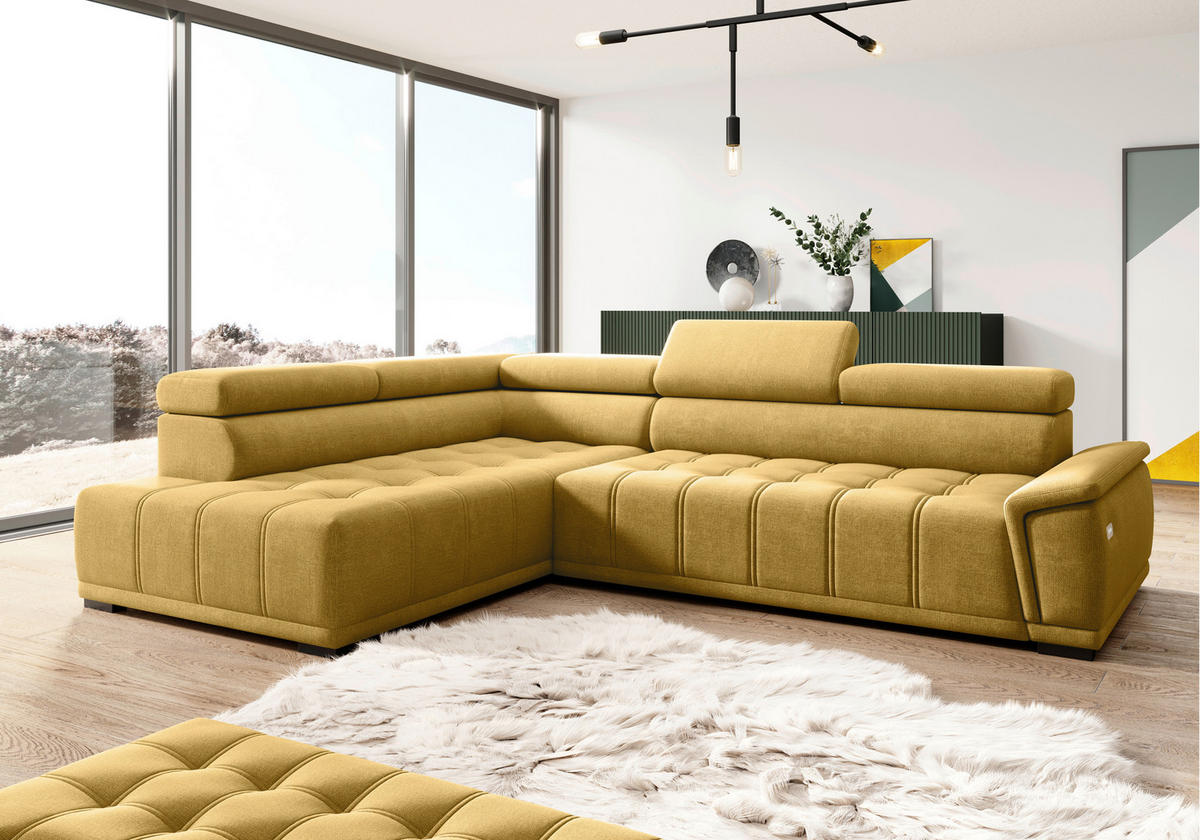 HÖRNSOFFA i chenille, vävt tyg senapsgul  - svart/senapsgul, Modern, textil/plast (206/283cm) - MID.YOU