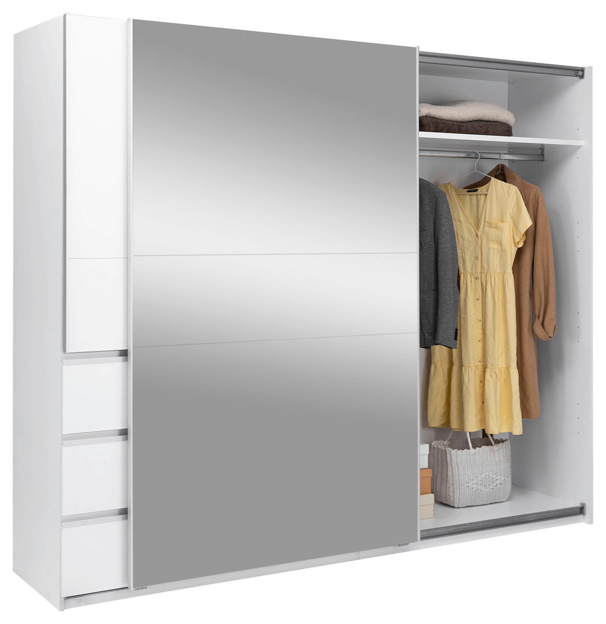 SCHIEBETÜRENSCHRANK 250/205/61,5 cm 2-türig Weiß  - Weiß, MODERN, Holzwerkstoff/Metall (250/205/61,5cm) - MID.YOU