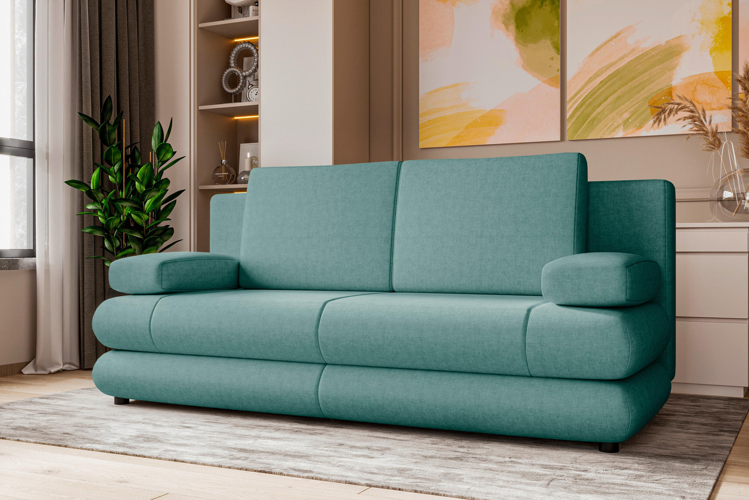 SCHLAFSOFA  mit Liegefunktion, Rücken echt Mikrofaser Mintgrün  - Schwarz/Mintgrün, KONVENTIONELL, Kunststoff/Textil (212/93/90cm) - Carryhome