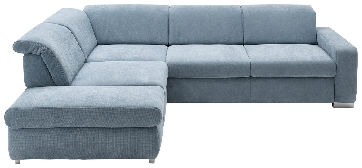 ECKSOFA  in Flachgewebe Hellblau  260/301 cm  - Chromfarben/Hellblau, Design, Textil/Metall (260/301cm) - Beldomo Style