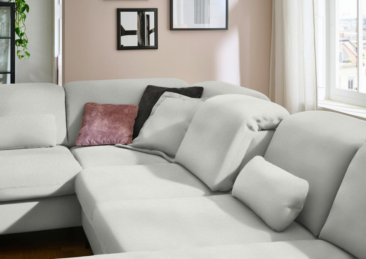 WOHNLANDSCHAFT Chenille Ecru  - Ecru/Schwarz, Design, Textil/Metall (255/364/198cm) - Beldomo Style