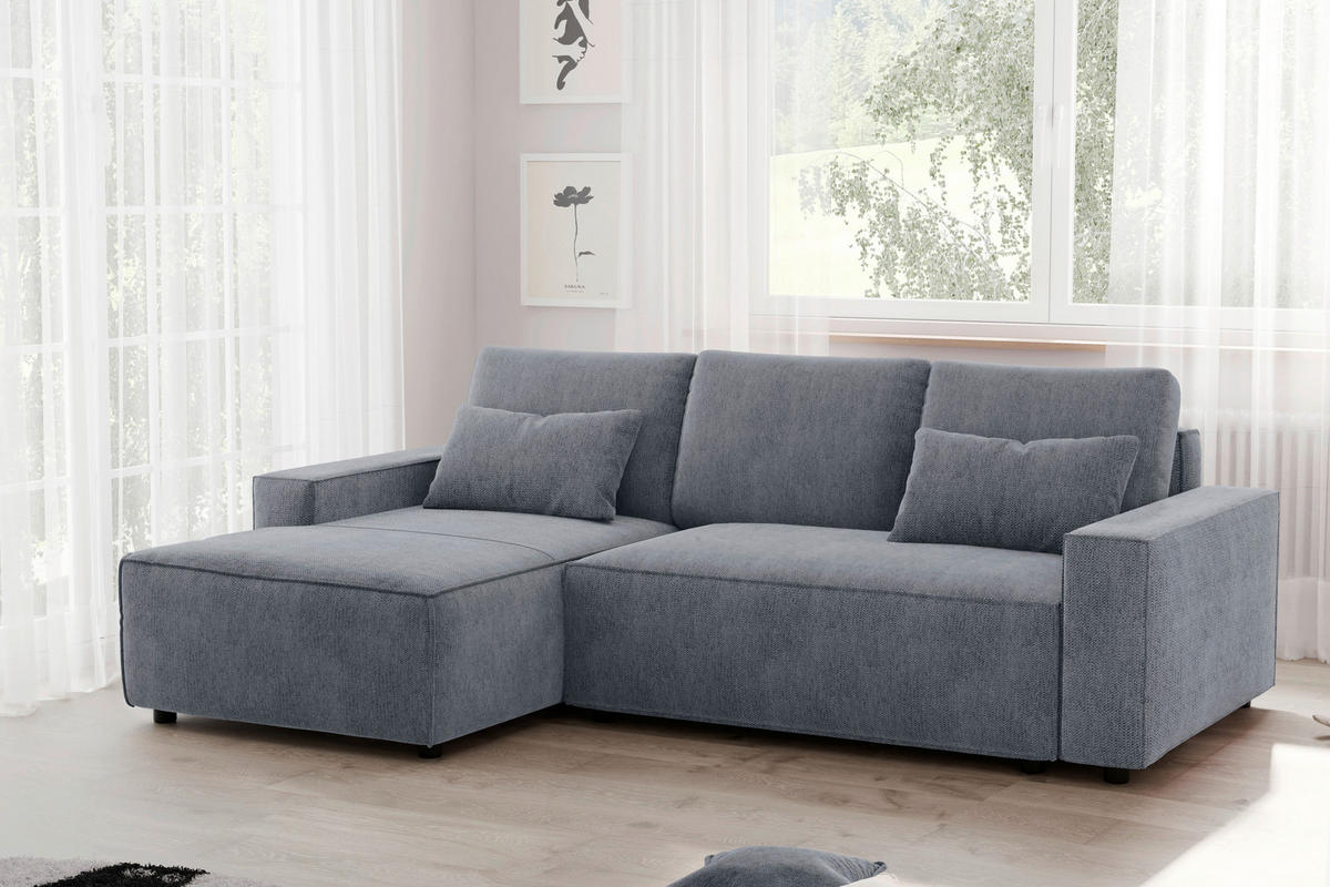 ECKSCHLAFSOFA  mit Rücken echt Chenille Anthrazit  - Anthrazit/Schwarz, MODERN, Kunststoff/Textil (154/247cm) - Livetastic