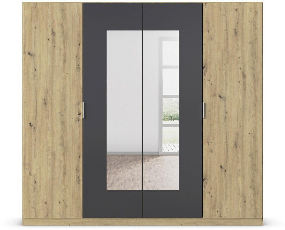 DREHTÜRENSCHRANK in Dunkelgrau, Eiche Artisan  - Dunkelgrau/Alufarben, Design, Glas/Holzwerkstoff (226/210/54cm) - Boxxx