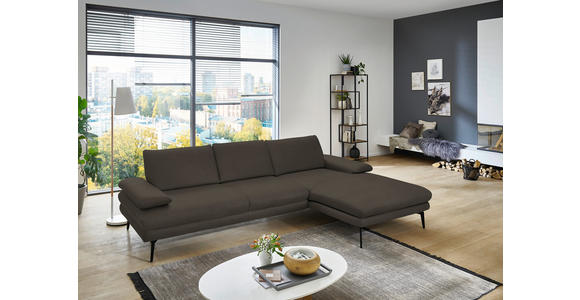 ECKSOFA in Echtleder Graubraun 310/180 cm - Graubraun/Schwarz, Design, Leder/Metall (310/180cm) - Dieter Knoll