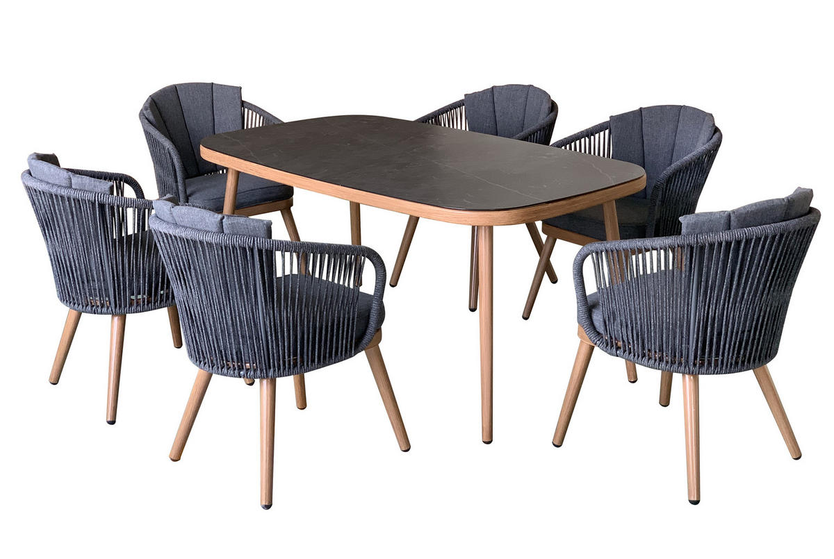 GARTENSET 7-teilig  - Grau, MODERN, Glas/Textil (63/160/58/90/77,5/73,5cm) - Ambia Garden