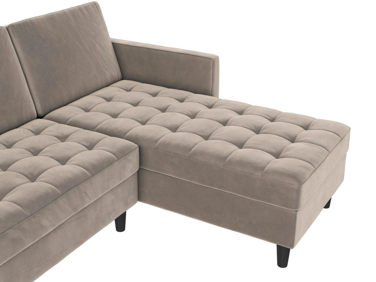 ECKSOFA PALERMO in Velours Taupe  - Taupe/Schwarz, Basics, Kunststoff/Textil (213/154cm) - Livetastic