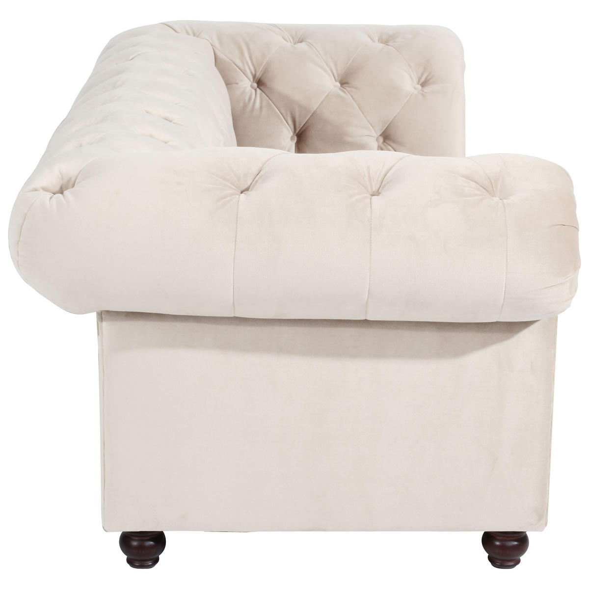 CHESTERFIELD-SOFA Orleans Creme Samt, Velours  - Nussbaumfarben/Creme, Design, Holz/Textil (216/77/100cm) - Max Winzer