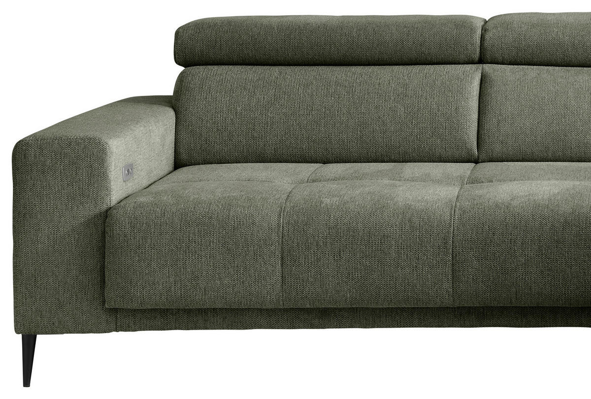 ECKSOFA Chenille Dunkelgrün  - Dunkelgrün/Schwarz, Konventionell, Textil/Metall (305/225cm) - Livetastic