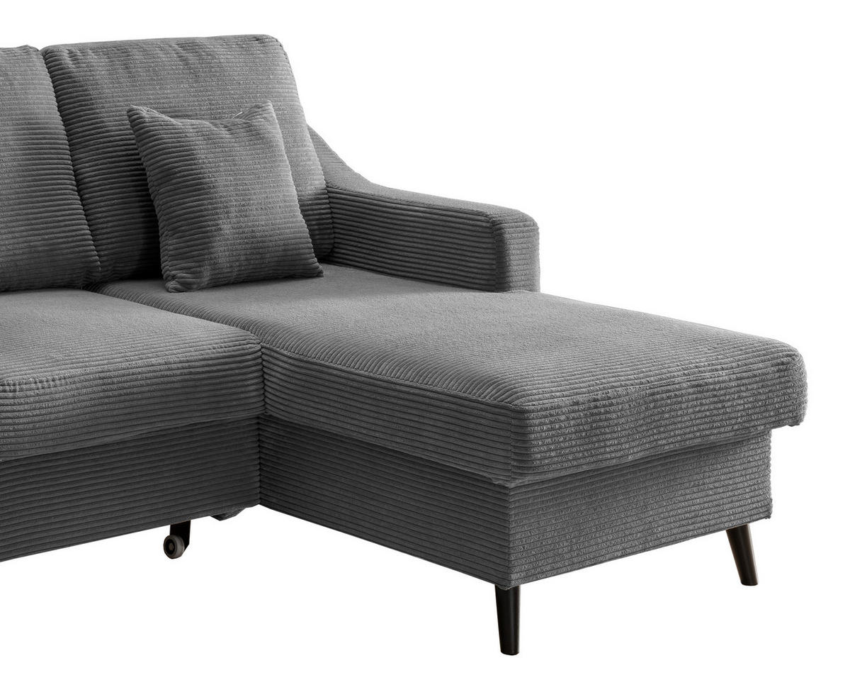 ECKSOFA Grau Cord  - Schwarz/Grau, Design, Holz/Textil (228/150cm) - P & B