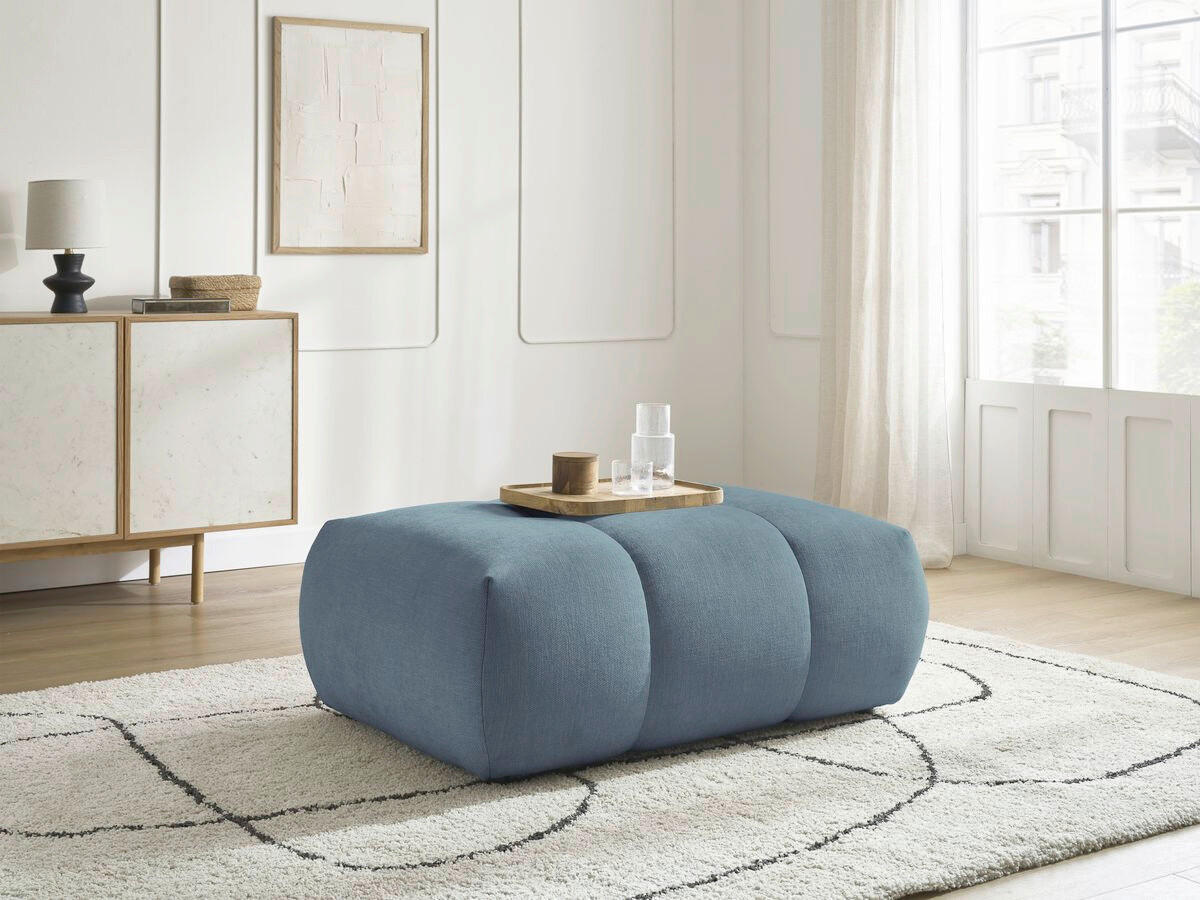 HOCKER FUJI  Leinenoptik Hellblau  - Schwarz/Hellblau, MODERN, Kunststoff/Textil (112/44/80cm)