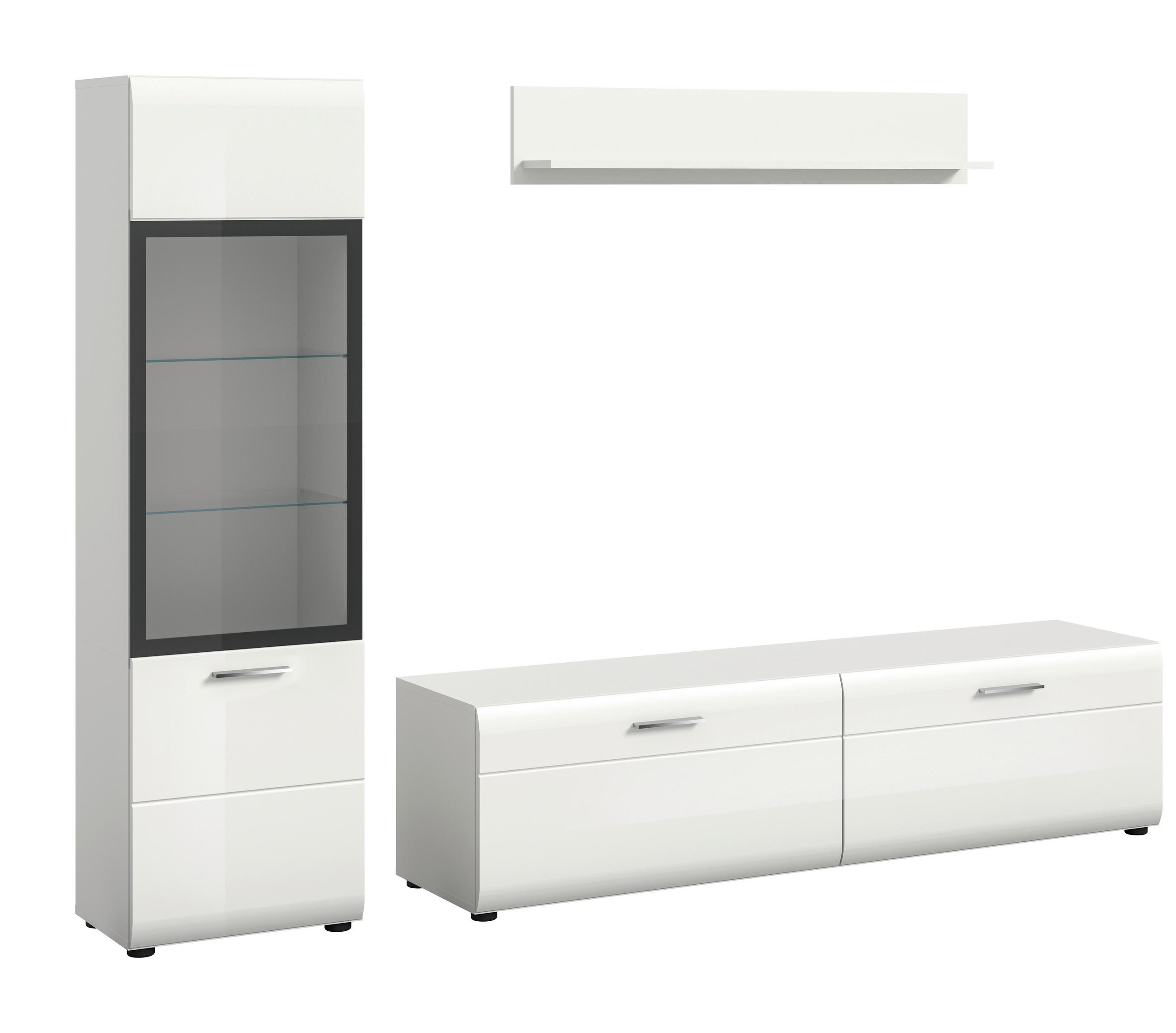 REGAL ZA DNEVNI BORAVAK bijela, bijela visoki sjaj   - bijela/srebrne boje, Design, staklo/drvni materijal (220/160/41cm) - Livetastic