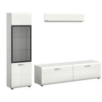 REGAL ZA DNEVNI BORAVAK bijela, bijela visoki sjaj   - bijela/srebrne boje, Design, staklo/drvni materijal (220/160/41cm) - Livetastic