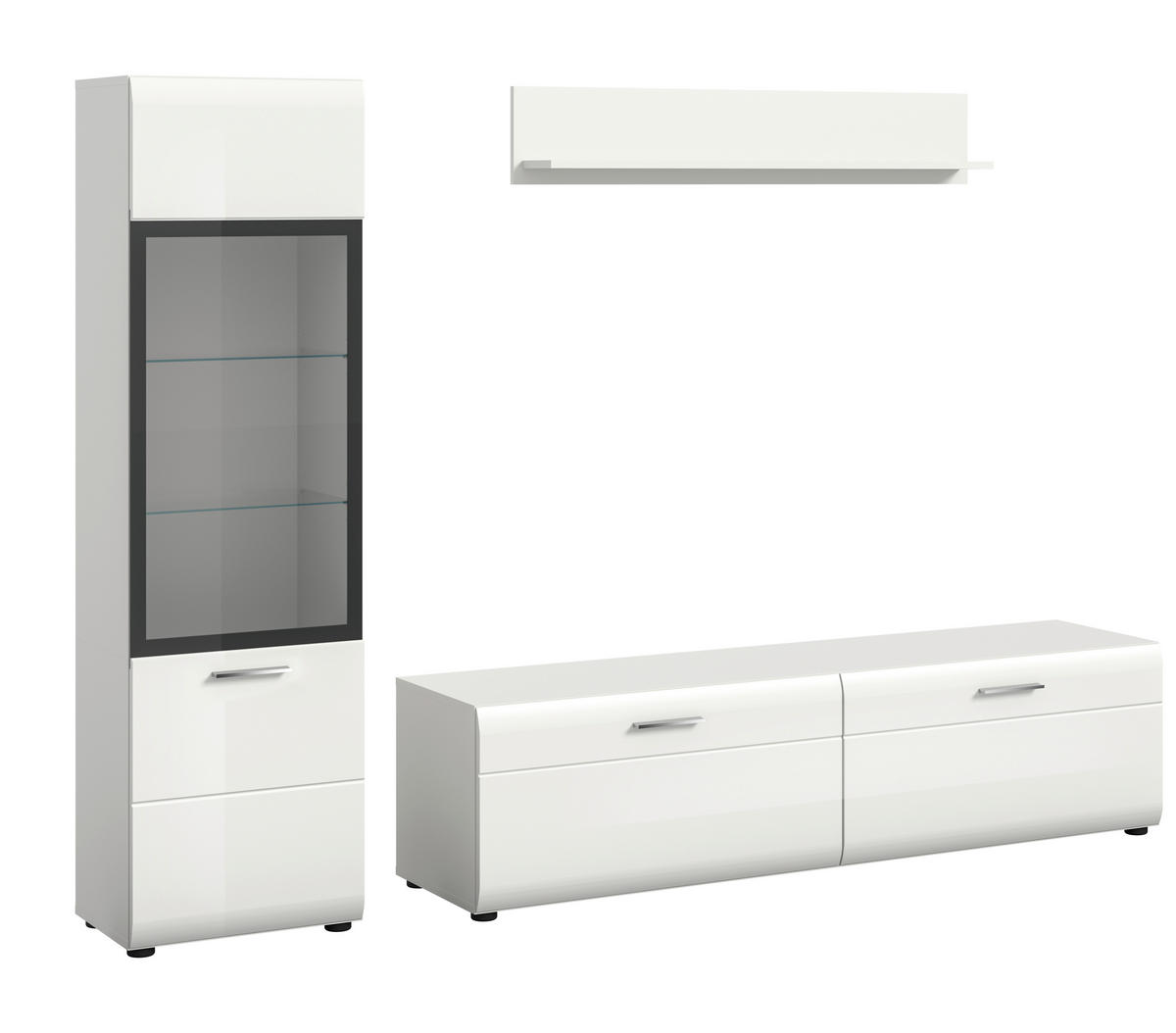 REGAL ZA DNEVNI BORAVAK bijela, bijela visoki sjaj   - bijela/srebrne boje, Design, staklo/drvni materijal (220/160/41cm) - Livetastic