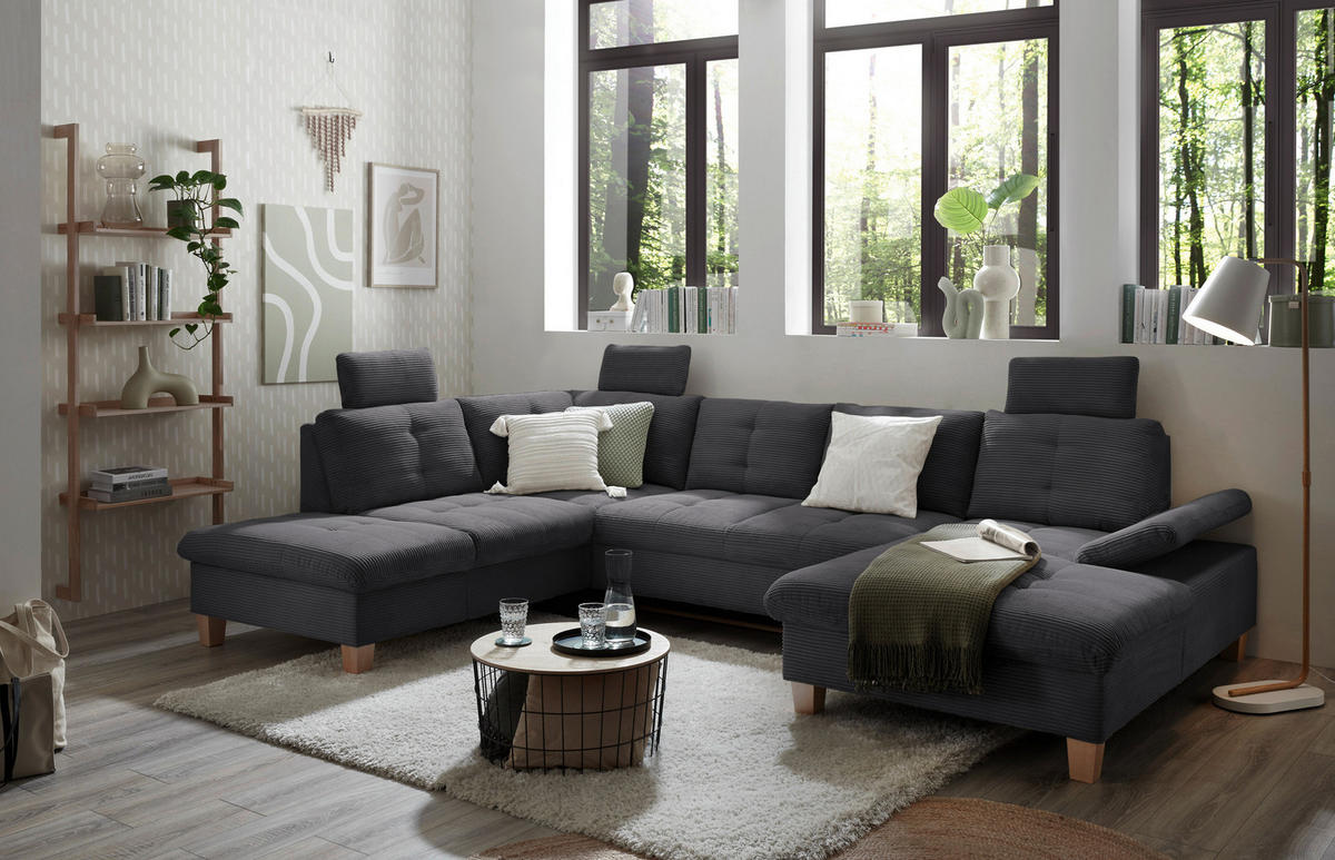 WOHNLANDSCHAFT in Cord Anthrazit  - Eichefarben/Anthrazit, Konventionell, Holz/Textil (220/324/170cm) - MID.YOU