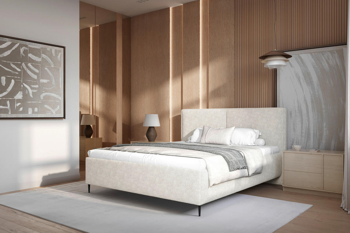 POLSTERBETT 140/200 cm  in Beige  - Beige/Schwarz, MODERN, Holz/Textil (140/200cm) - MID.YOU