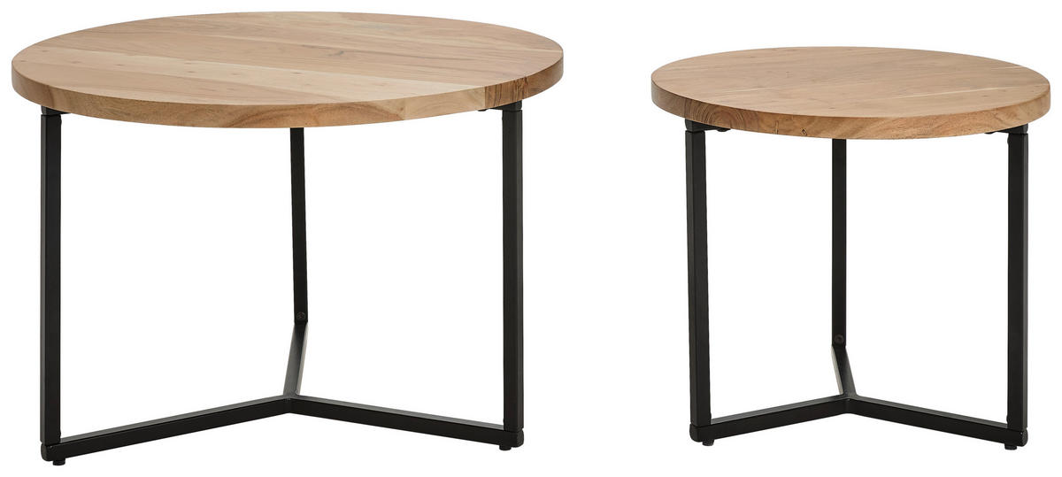 COUCHTISCHSET Akazie vollmassiv rund Naturfarben  - Naturfarben, Design, Holz/Metall (70/50/70/50/45/42cm) - Livetastic