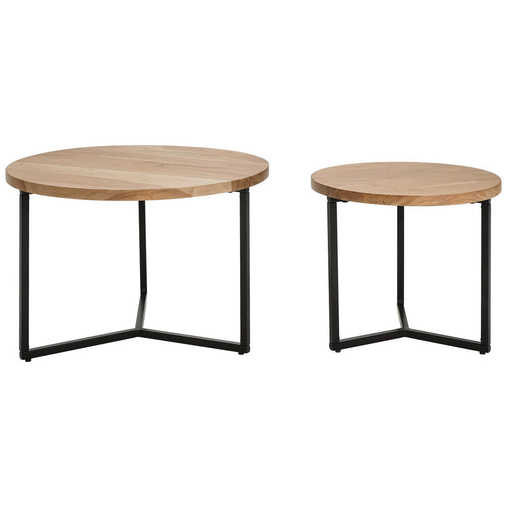 Thumbnail - Livetastic Couchtischset, Natur, Holz, Metall, 2-teilig, Akazie, vollmassiv, Holz, rund, 50x70x70 cm, Wohnzimmer, Wohnzi...