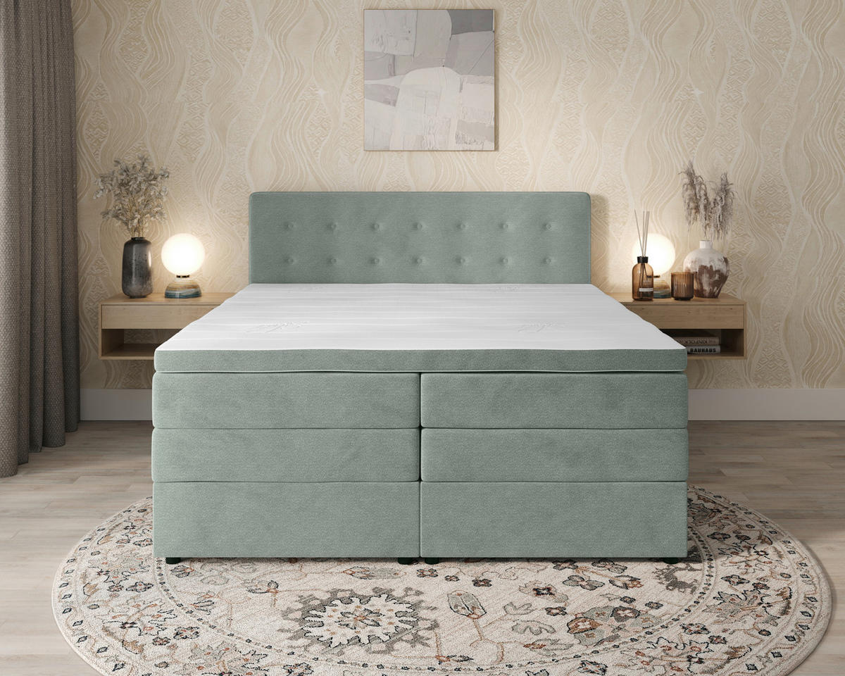 BOXSPRINGBETT 200/200 cm,  in Silberfarben, gepolstertes Kopfteil, Bettkasten, Topper, Matratzen, H2 + H3 = mittel + fest  - Silberfarben/Schwarz, KONVENTIONELL, Kunststoff/Textil (200/200cm) - Chameo