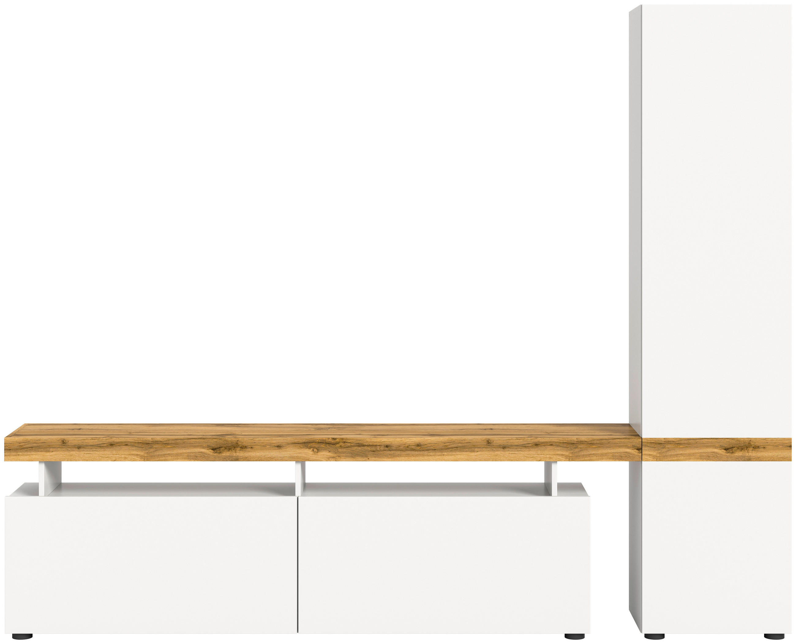 WOHNWAND 2-teilig  in Eiche Wotan, Weiß  235/190/30 cm  - Eiche Wotan/Schwarz, Design, Holzwerkstoff/Kunststoff (235/190/30cm) - MID.YOU