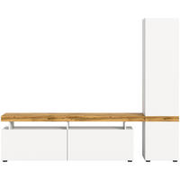 WOHNWAND 2-teilig  in Eiche Wotan, Weiß  235/190/30 cm  - Eiche Wotan/Schwarz, Design, Holzwerkstoff/Kunststoff (235/190/30cm) - MID.YOU