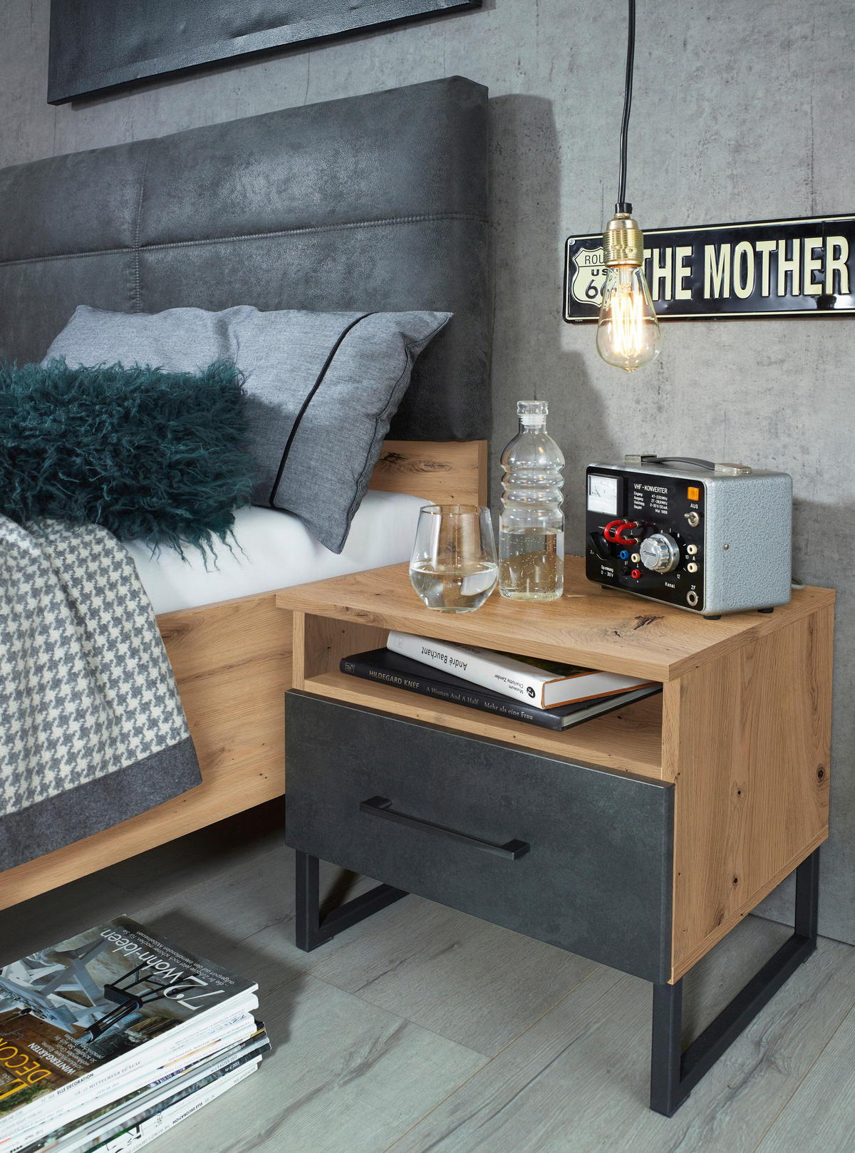 NACHTSCHRANK 47/44/44 cm  - Anthrazit/Graphitfarben, MODERN, Holzwerkstoff/Metall (47/44/44cm) - Rauch Möbel