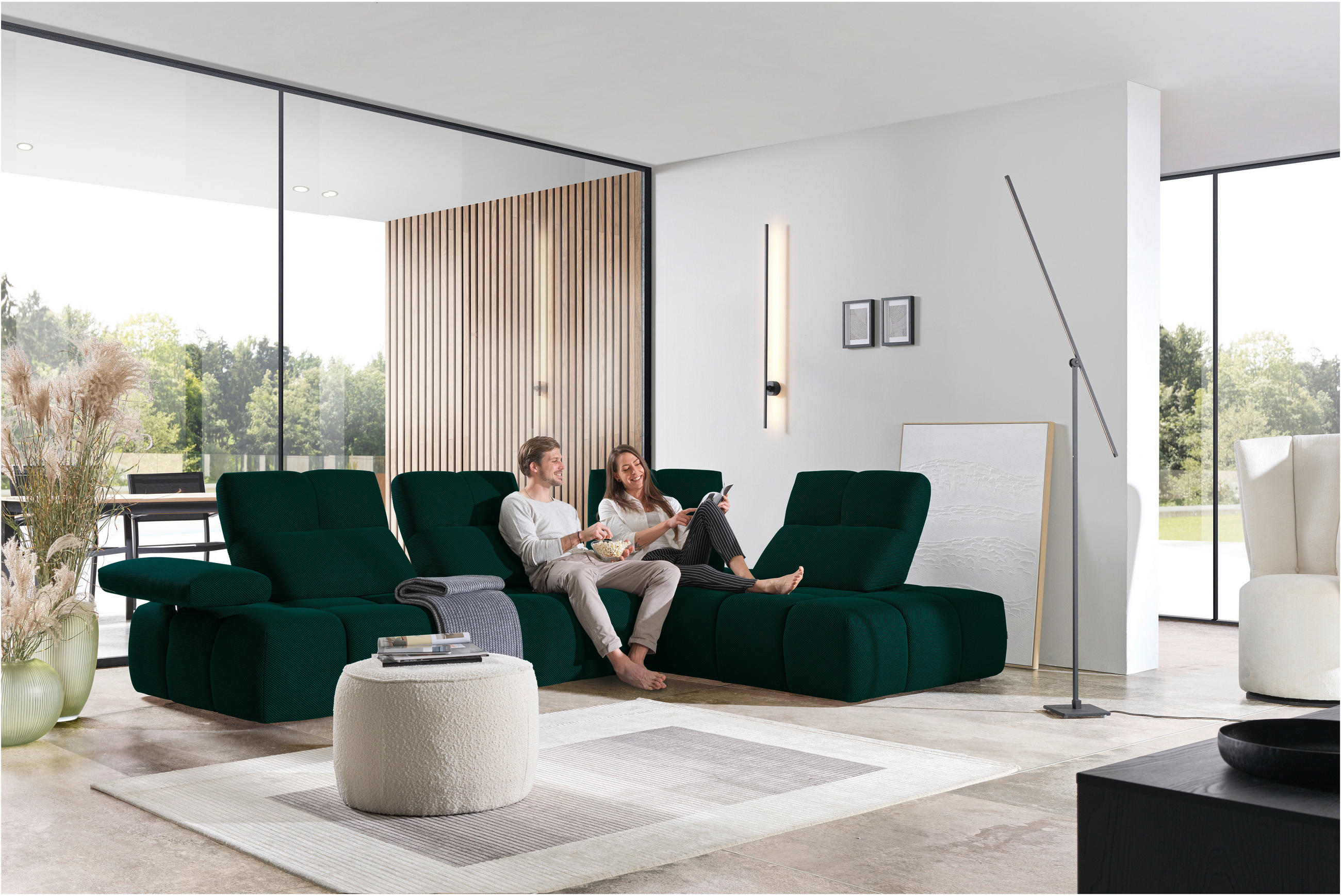ECKSOFA in Struktur Petrol  - Petrol/Schwarz, Design, Kunststoff/Textil (313/233cm) - Emilio Belluti