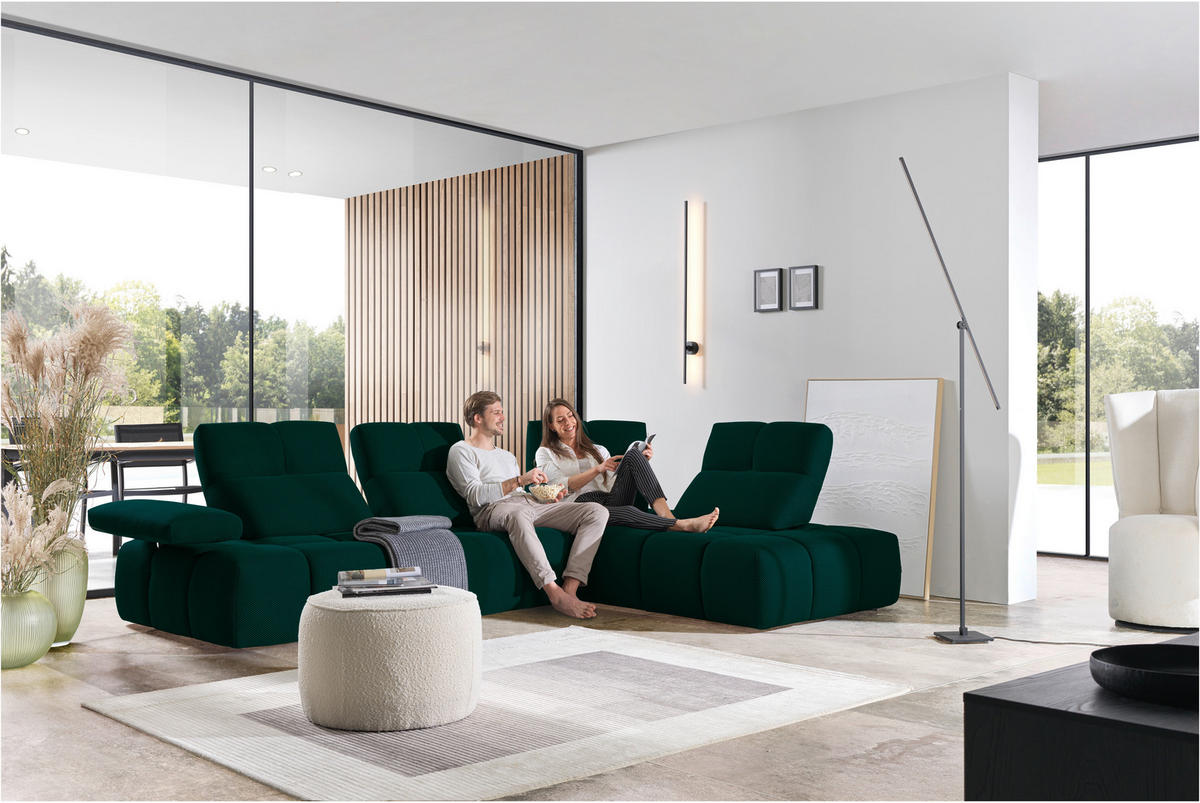 ECKSOFA in Struktur Petrol  - Petrol/Schwarz, Design, Kunststoff/Textil (313/233cm) - Emilio Belluti