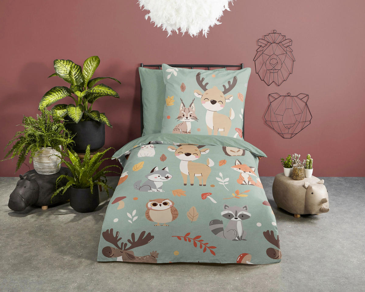 KINDERBETTWÄSCHE Good Morning Renforcé 135/200 cm  - Grün, Design, Textil (135/200cm)