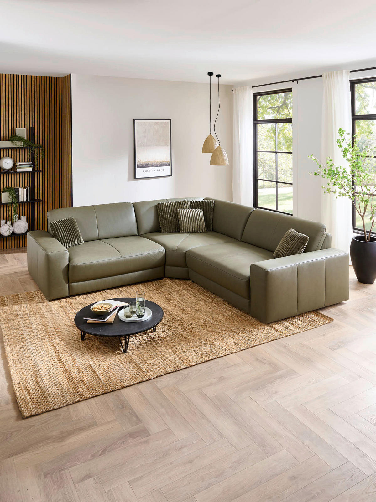 ECKSOFA Niels Andersson Olivgrün Echtleder  - Schwarz/Olivgrün, Design, Leder/Kunststoff (285/285cm) - Niels Andersson
