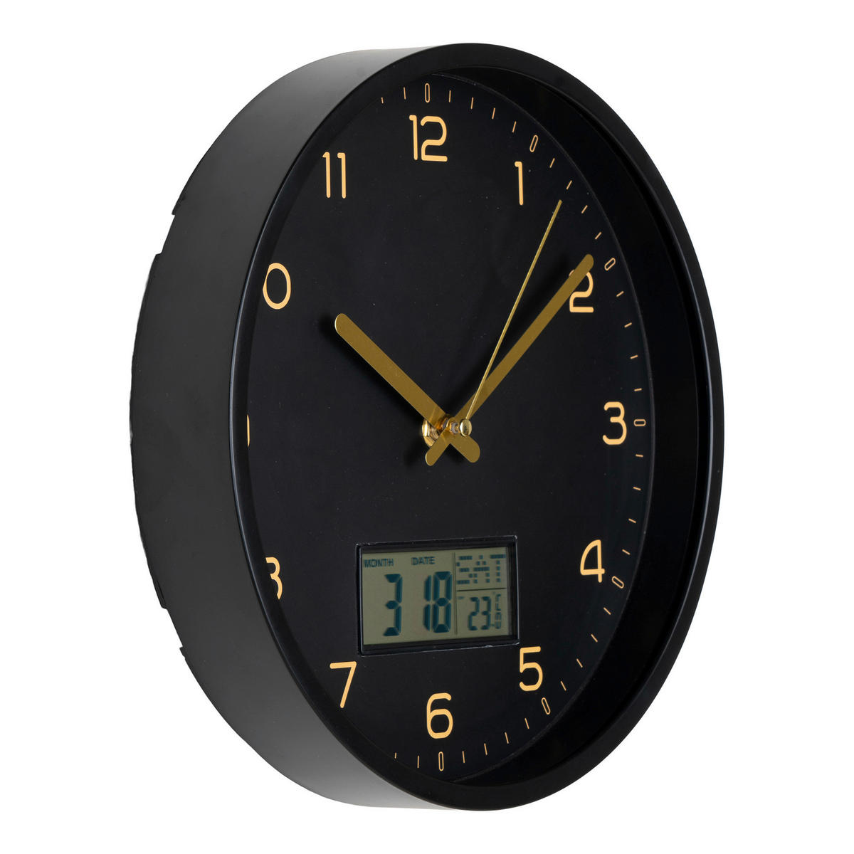 WANDUHR Amiens Wall Schwarz, Goldfarben 25/25/4 cm  - Goldfarben/Schwarz, Basics, Glas/Kunststoff (25/25/4cm)