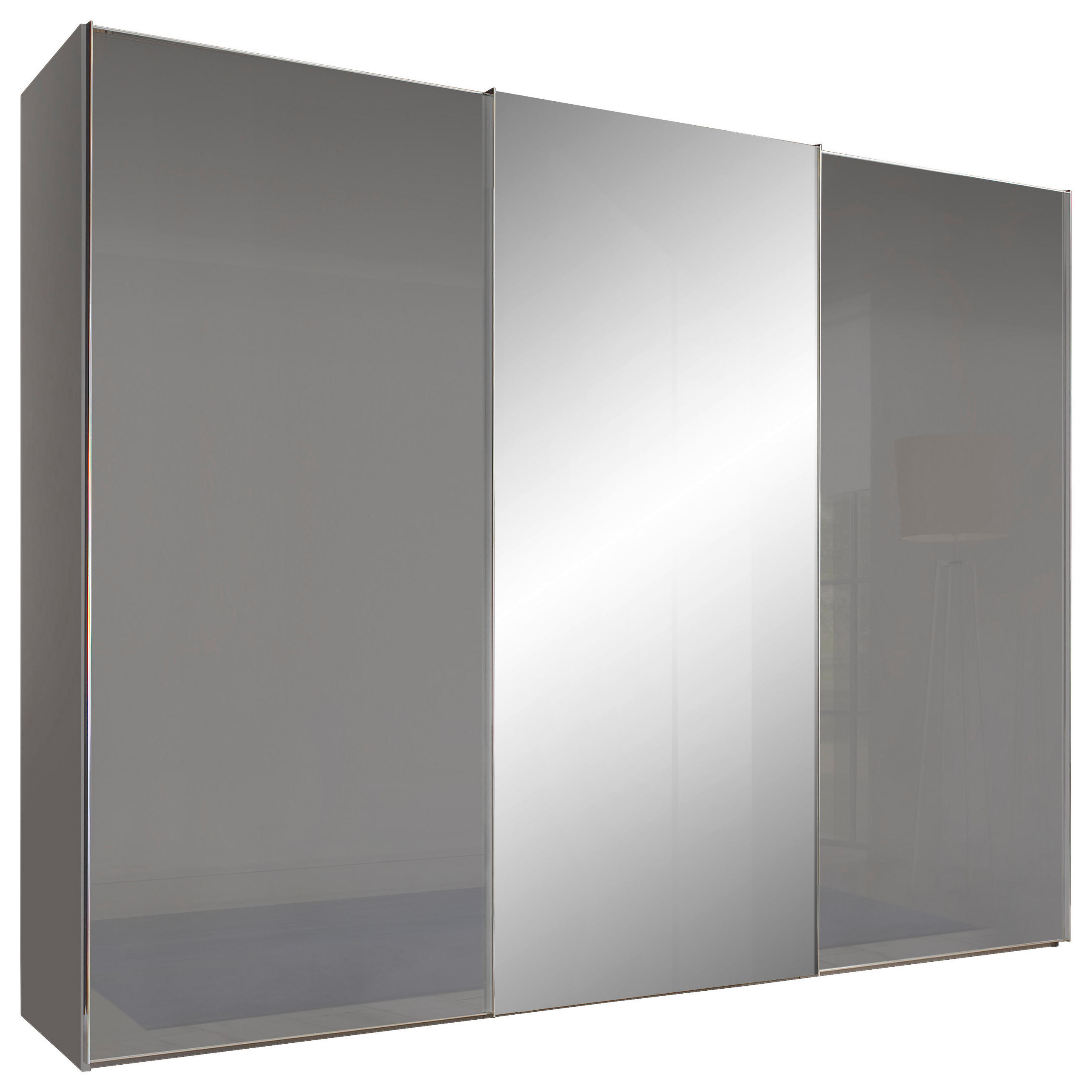 SCHWEBETÜRENSCHRANK in Grau  - Chromfarben/Grau, Basics, Glas/Holzwerkstoff (249/222/68cm) - Moderano