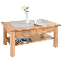 COUCHTISCH Kernbuche vollmassiv Milchglas 110/70/45 cm rechteckig Buchefarben  - Buchefarben, Design, Glas/Holz (110/70/45cm) - Linea Natura