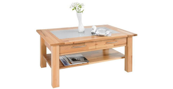 COUCHTISCH Kernbuche vollmassiv rechteckig Buchefarben 110/70/45 cm  - Buchefarben, Design, Glas/Holz (110/70/45cm) - Linea Natura