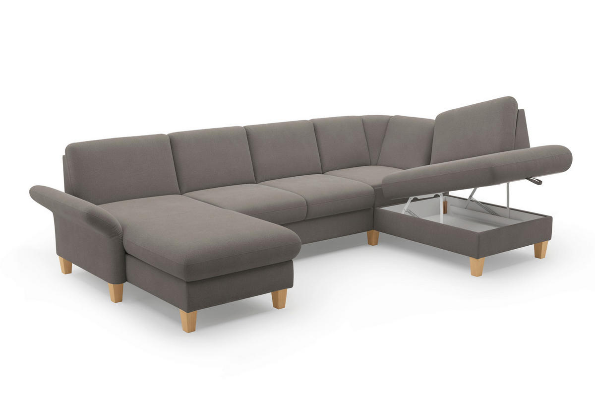 WOHNLANDSCHAFT Graphitfarben Flachgewebe  - Eichefarben/Graphitfarben, KONVENTIONELL, Holz/Textil (164/314/195cm) - Sit & More
