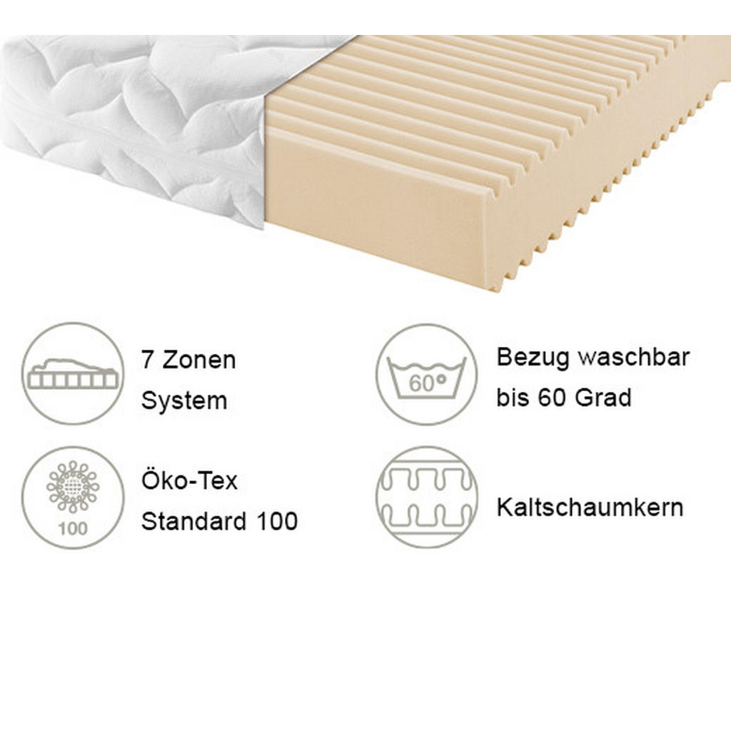 Thumbnail - FAN Kaltschaummatratze Plus KS, Weiß, Textil, H3, rechteckig, 140x200 cm, Textiles Vertrauen - Oeko-Tex®, Härtegradauswa...