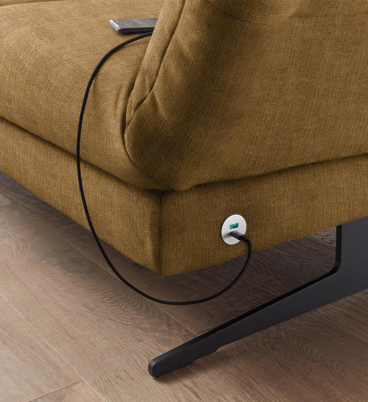 ECKSOFA in Flachgewebe Goldfarben  - Goldfarben/Schwarz, Design, Textil/Metall (176-217/279-327cm) - Dieter Knoll
