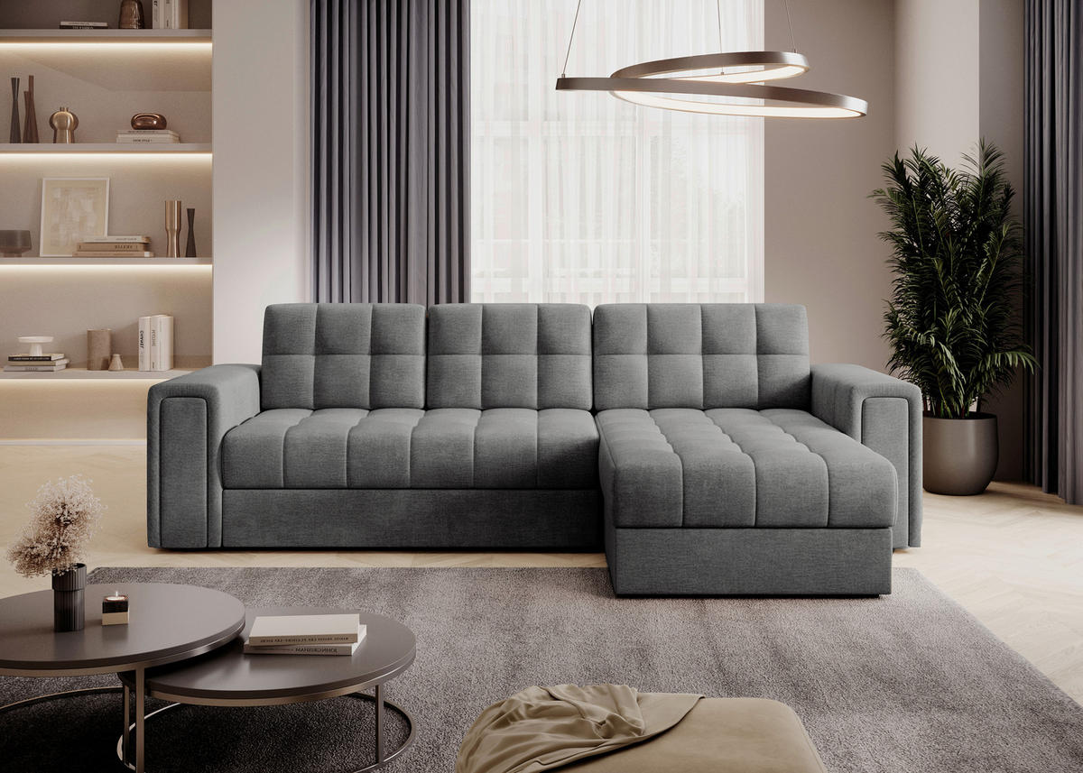 ECKSOFA Samt Grau  - Schwarz/Grau, Design, Kunststoff/Textil (260/150cm) - MID.YOU