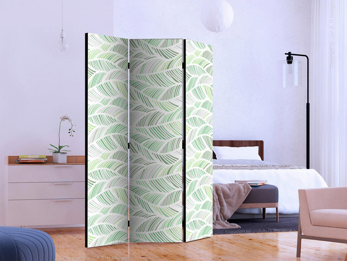 PARAVENT mit 3  Flügel - Weiß/Grün, Basics, Holz/Textil (135/172/3cm) - artgeist