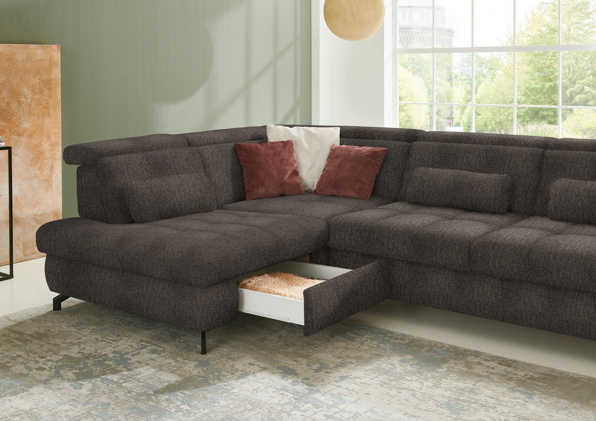 ECKSOFA in Chenille Fango  - Fango/Schwarz, Design, Textil/Metall (220/310cm) - Beldomo Style
