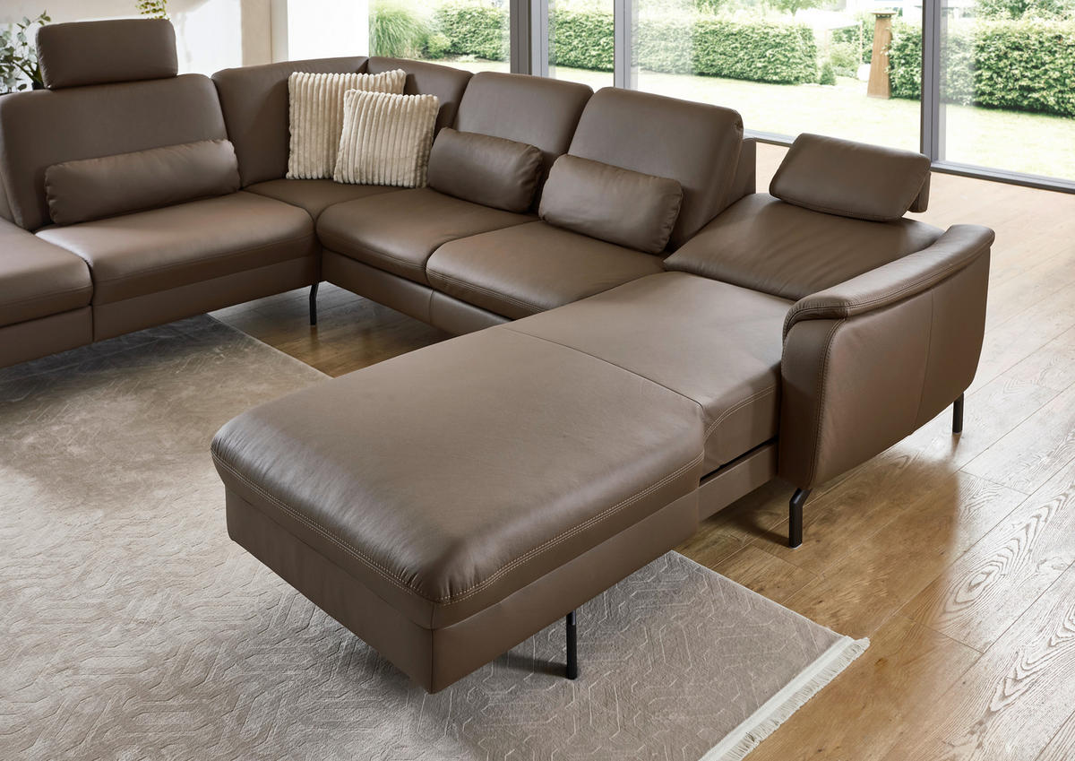 WOHNLANDSCHAFT Beldomo premium Braun Echtleder  - Schwarz/Braun, KONVENTIONELL, Leder/Metall (224/306/168cm) - Beldomo Premium